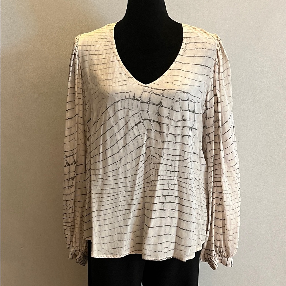 Fifteen Twenty Ivory Snakeskin Blouse, size M, puff sleeves